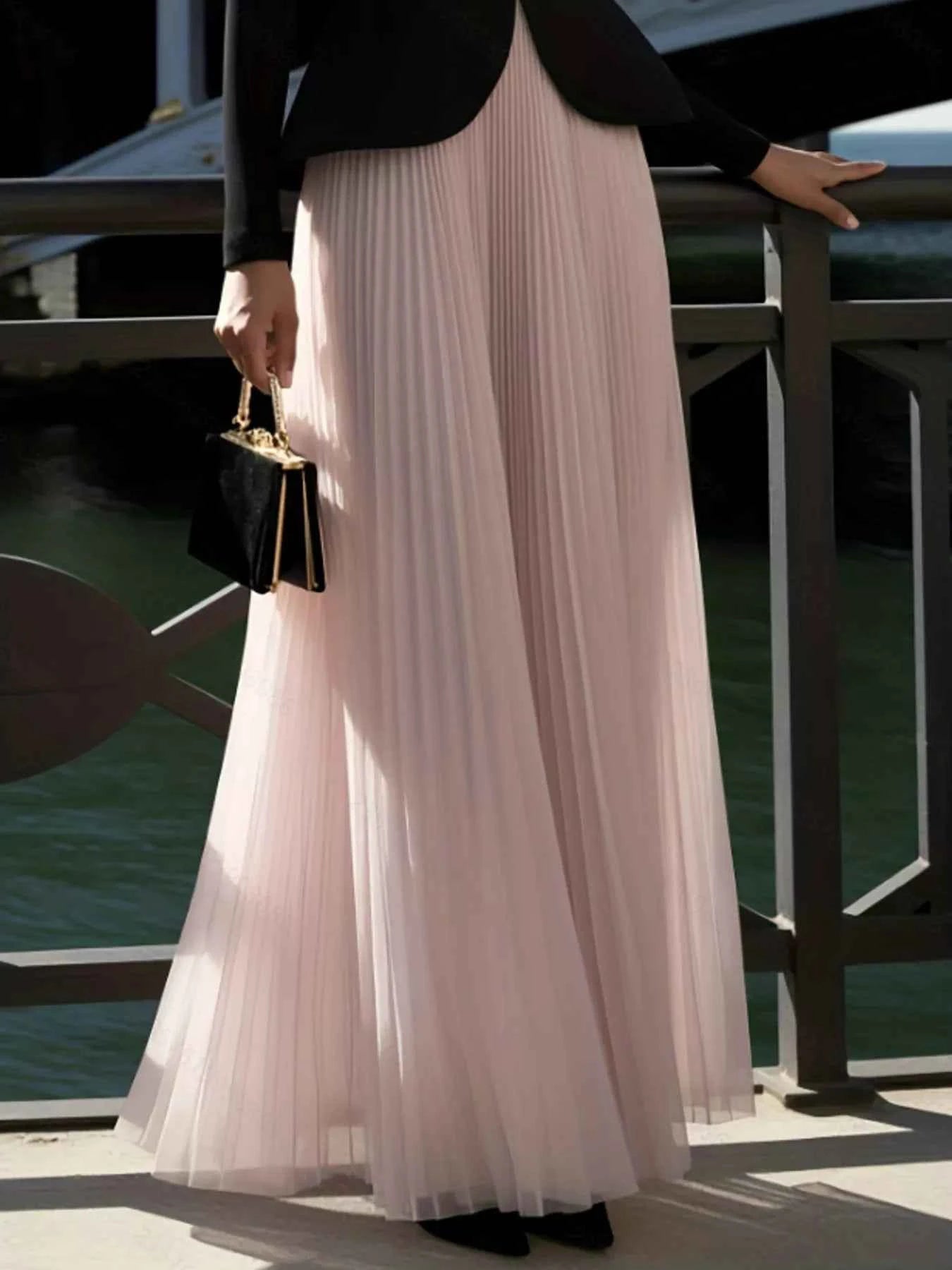 Sarah Express Women's Pleated Maxi Skirt - Elegant High Waist Long Skirt