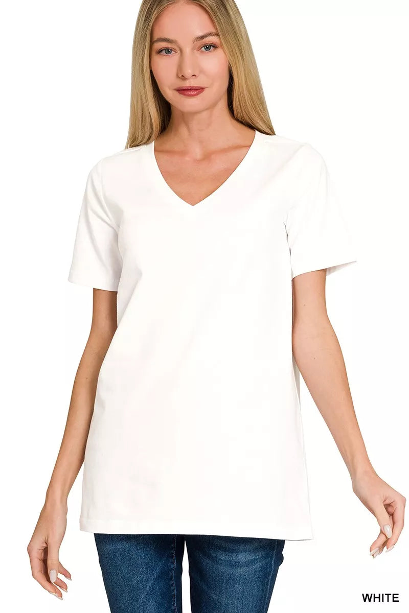 Sarah Express Women's V-Neck Short Sleeve T-Shirt WHITE