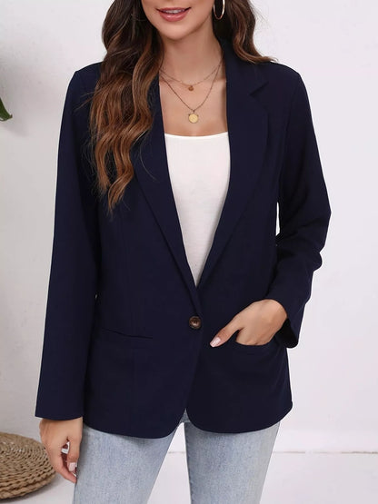 Sarah Express Women's Plus Size Lapel Collar Single-Button Blazer Navy Blue