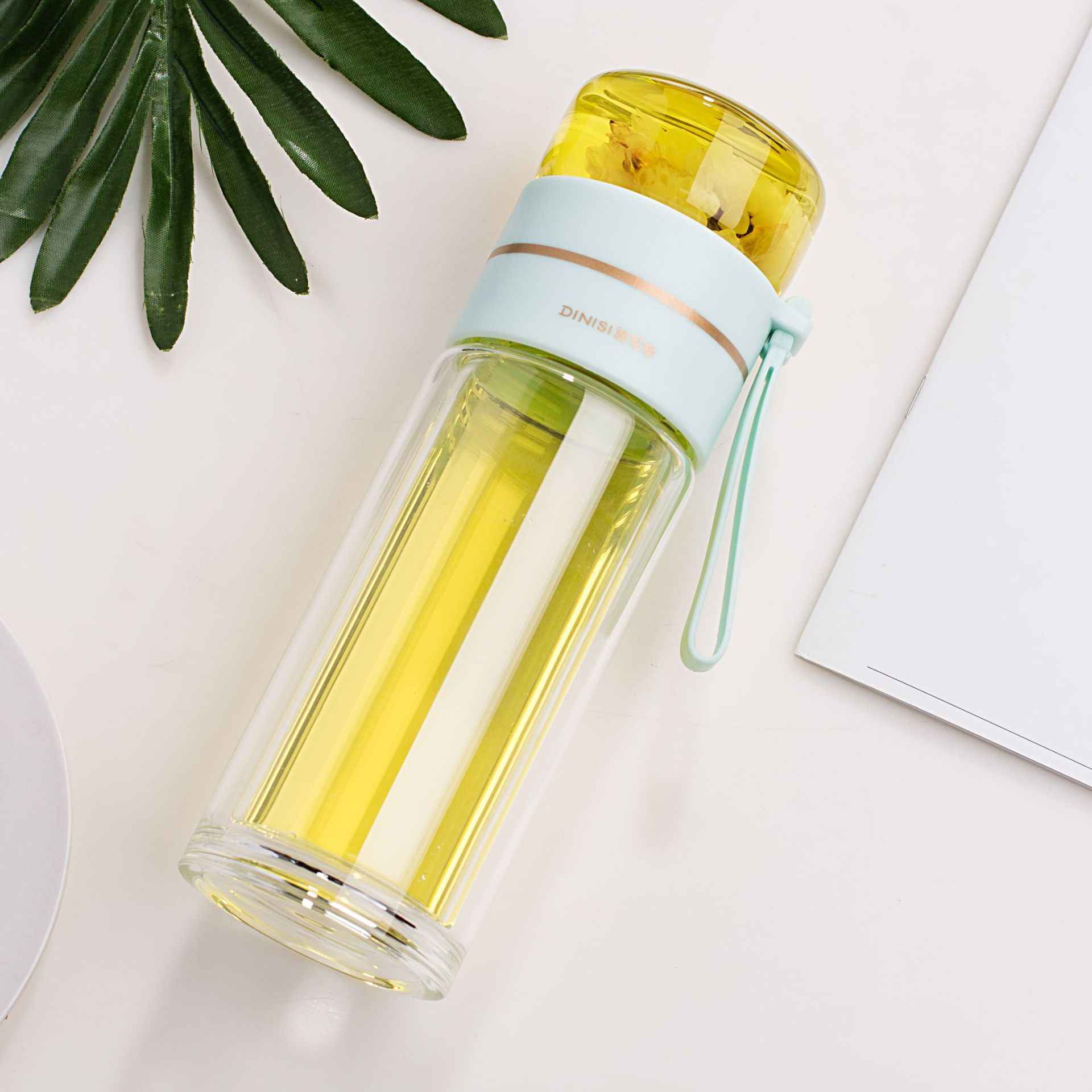 Sarah Express Premium Double Wall Glass Tea Infuser Bottle - Leak Proof Insulated Water Bottle 400-450ml Green 450ml