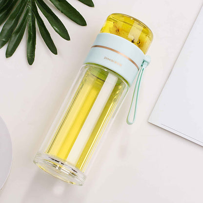 Sarah Express Premium Double Wall Glass Tea Infuser Bottle - Leak Proof Insulated Water Bottle 400-450ml Green 450ml