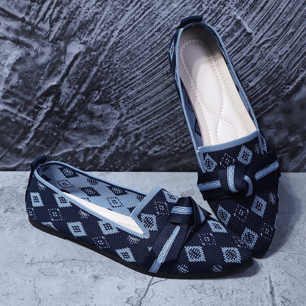 Sarah Express Bow-Tie Loafers | Breathable Mesh Slip-On Pointed Toe Flats