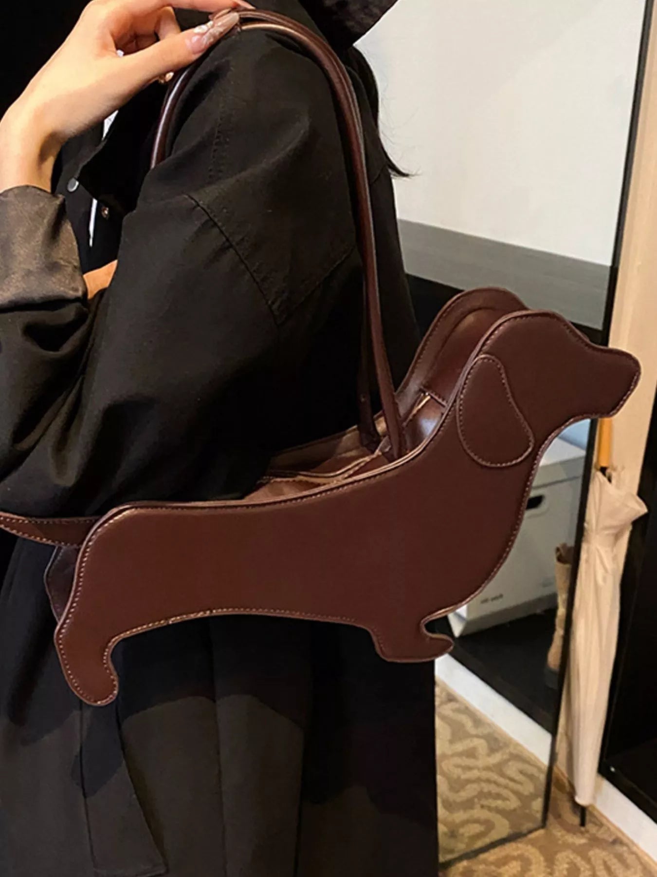 Sarah Express Women's Dachshund Shaped Shoulder Bag Coffee Color ONESIZE