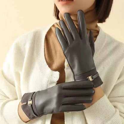 Sarah Express Women's Buckle Detail Gloves - Polyester Fiber Winter Accessory Dark Gray ONESIZE