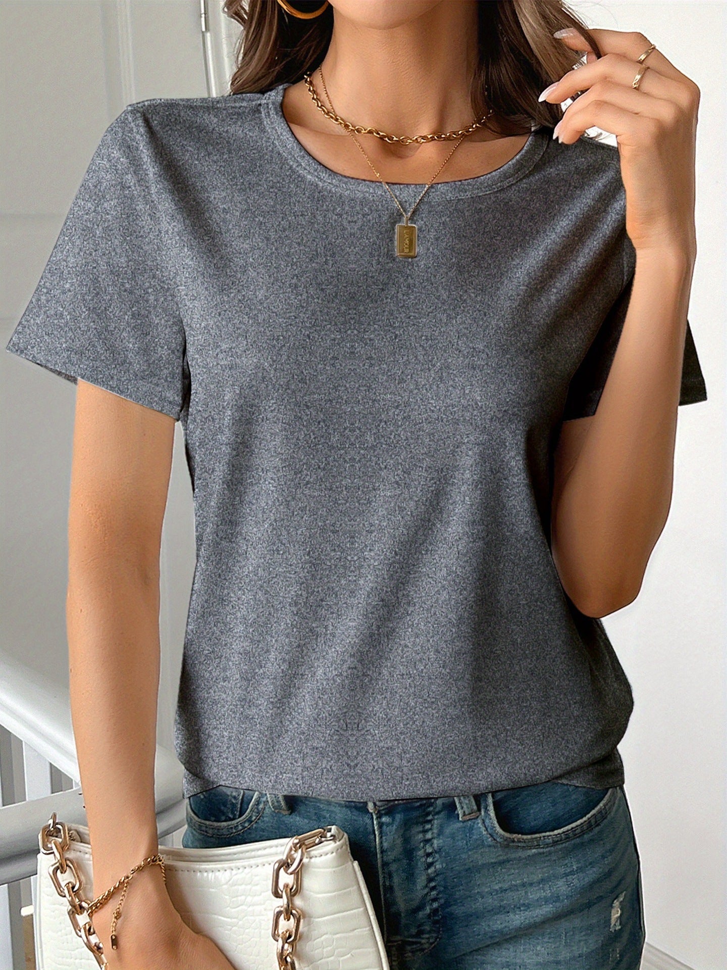 Sarah Express Women's Round Neck Short Sleeve Cotton T-Shirt 3D Print Casual