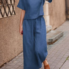 Sarah Express Cotton Linen Two-Piece Set Casual Loose Top Pants Outfit