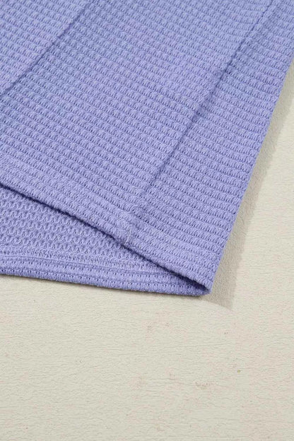 Sarah Express Women's Waffle Knit V-Neck Short Sleeve Top