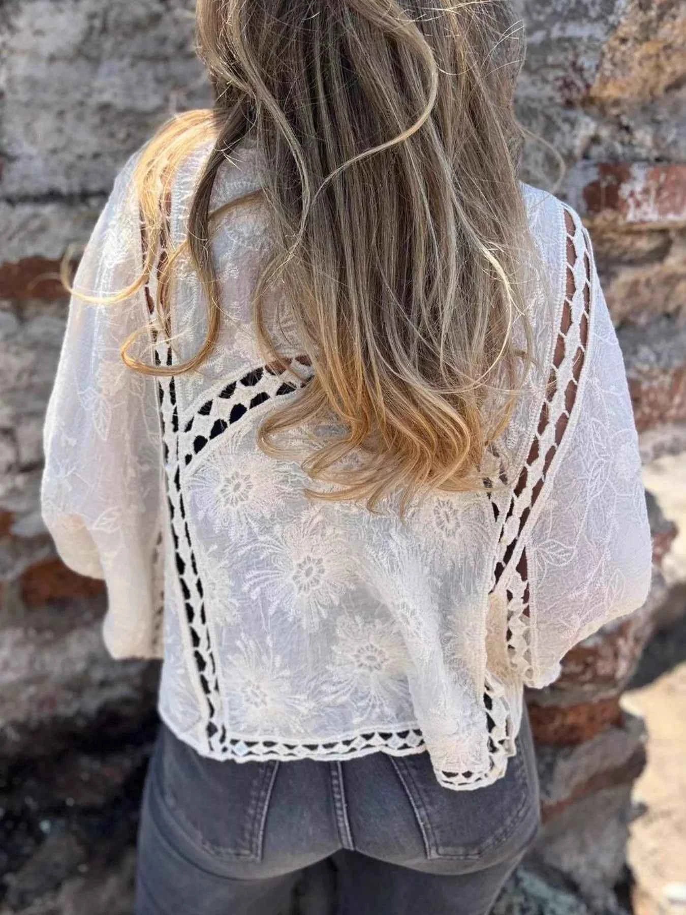 Sarah Express Women's Embroidered Lace Open Front Cardigan Plus Size