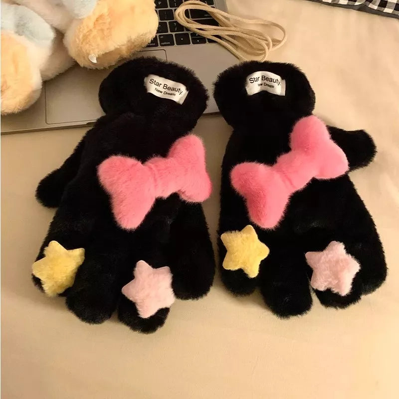 Sarah Express Women's Star Plush Winter Gloves - Cozy Warm Fleece Lined