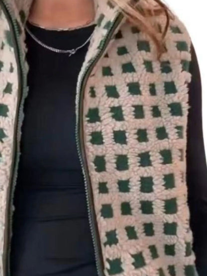 Sarah Express Women's Plaid Zip Up Vest Coat with Pockets - Sleeveless Outerwear Jacket