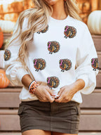Sarah Express Women's Thanksgiving Turkey Sequin Patched Sweatshirt