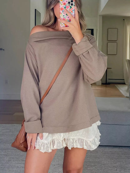 Sarah Express Women's One Shoulder Long Sleeve Top - Asymmetric Neckline Casual Blouse