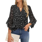 Sarah Express Women's Lotus Leaf Ruffle Sleeve Pullover Top Loose Fit 3/4 Sleeve