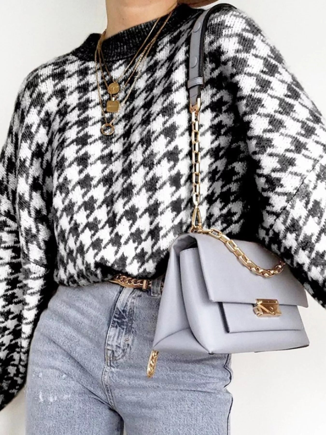 Sarah Express Women's Houndstooth Oversized Sweater Plus Size - Cozy Knit Pullover