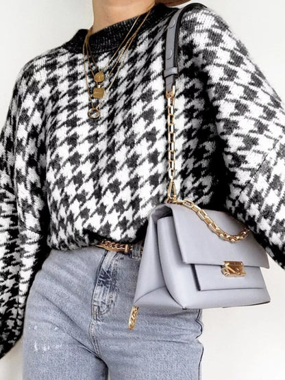 Sarah Express Women's Houndstooth Oversized Sweater Plus Size - Cozy Knit Pullover