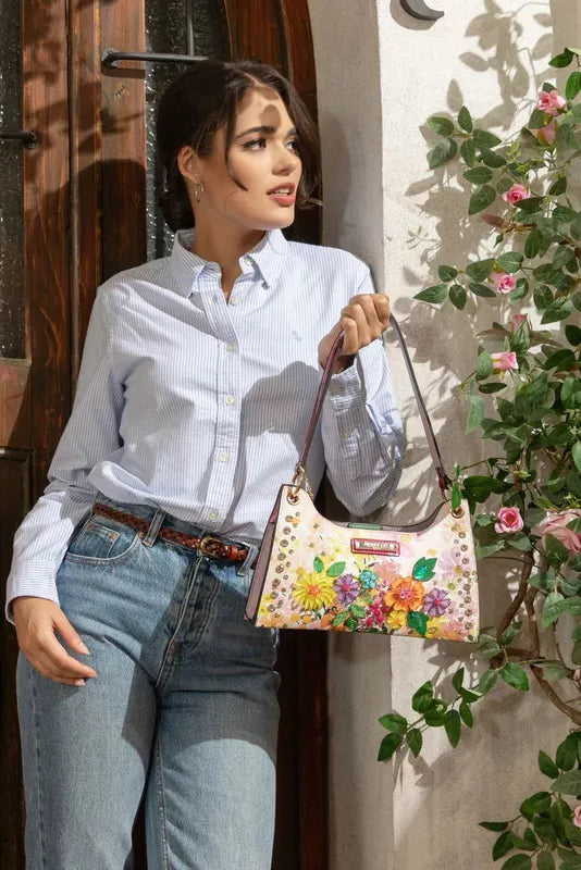Sarah Express Women's Dreams Blossom Shoulder Bag - Vegan Leather Floral Embellished Handbag
