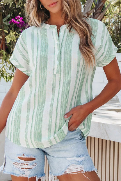 Sarah Express Women's Breathable Gauze Half Button Short Sleeve Casual Blouse Light Green