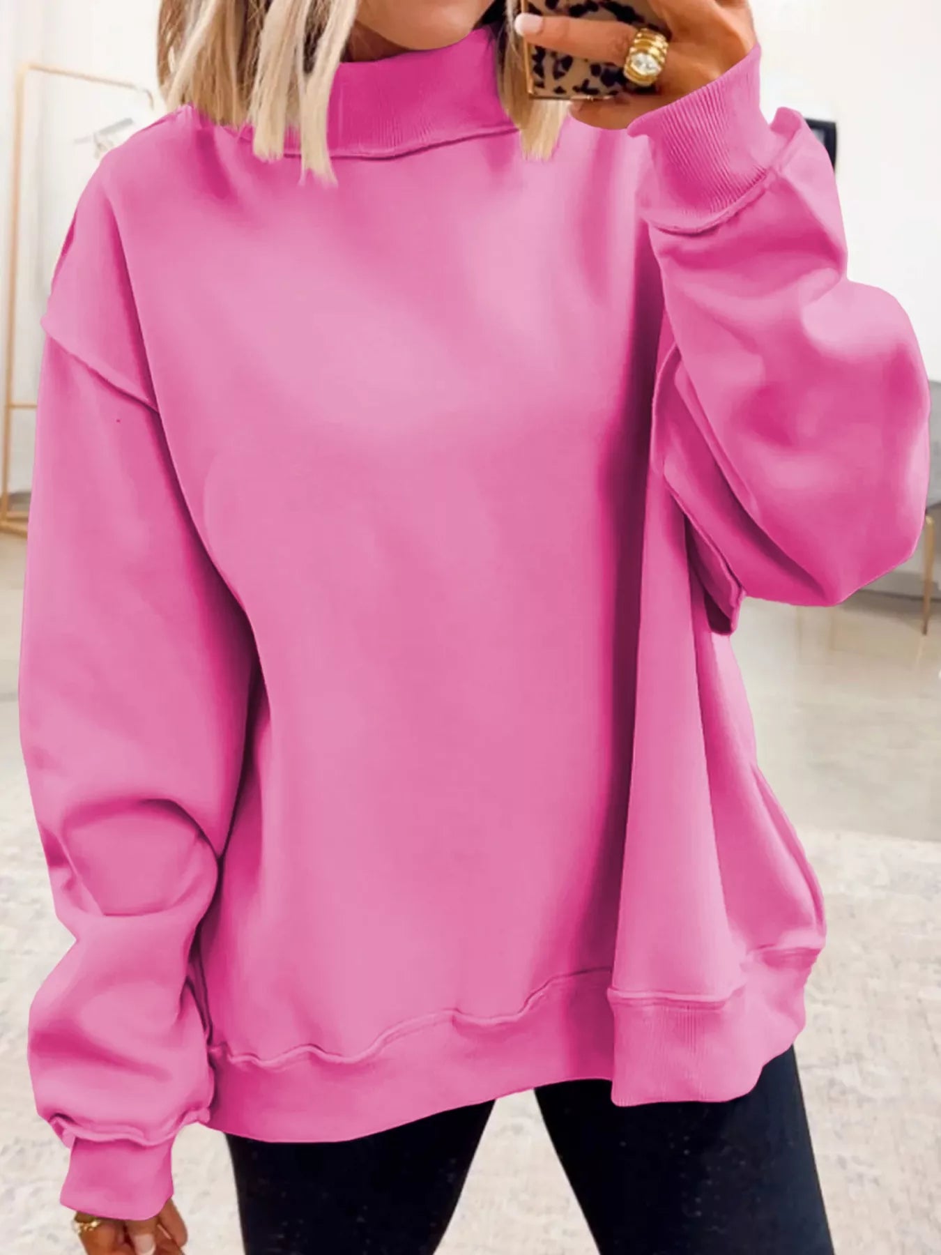 Sarah Express Women's Casual Solid Color Mock Neck Sweatshirt