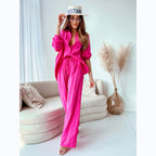 Sarah Express Women's Elegant Long Sleeve Blouse and Pants Two-Piece Professional Set
