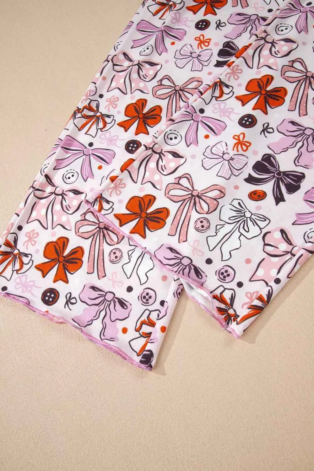 Sarah Express Women's Bow Print Short Sleeve Pajama Set - Button Front Shirt & Pants Sleepwear