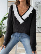 Sarah Express Women's V-Neck Button-Decorated Sweater