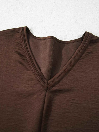 Sarah Express Women's Braided V-Neck Long Sleeve Top and Drawstring High Waist Pants Set