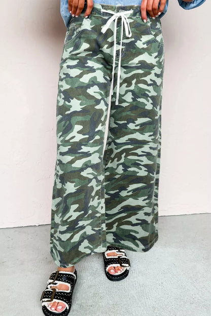 Sarah Express Women's Camo Print Wide Leg Jeans Green Camouflage