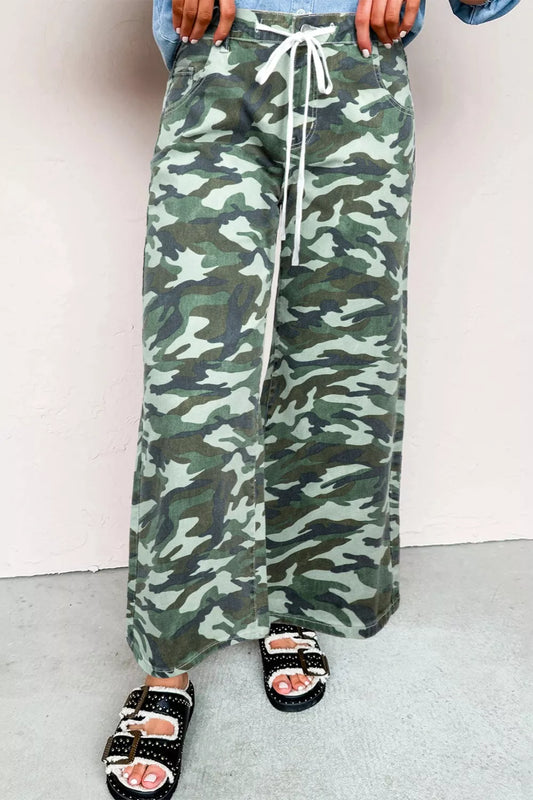 Sarah Express Women's Camo Print Wide Leg Jeans Green Camouflage