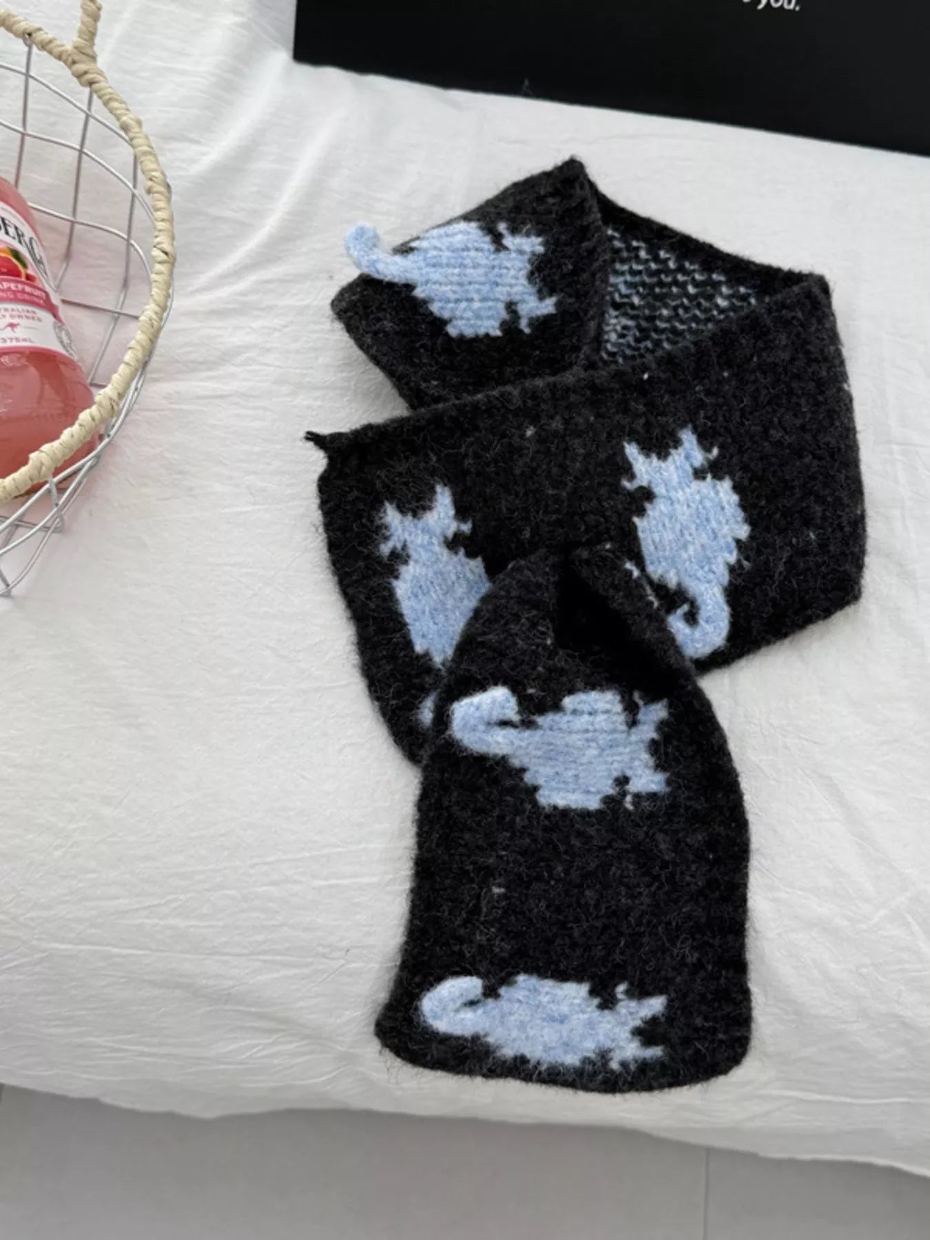 Sarah Express Women's Knitted Contrast Pattern Warm Scarf Black ONESIZE