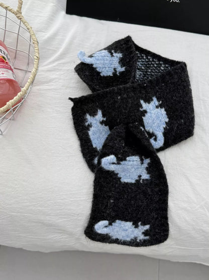 Sarah Express Women's Knitted Contrast Pattern Warm Scarf Black ONESIZE