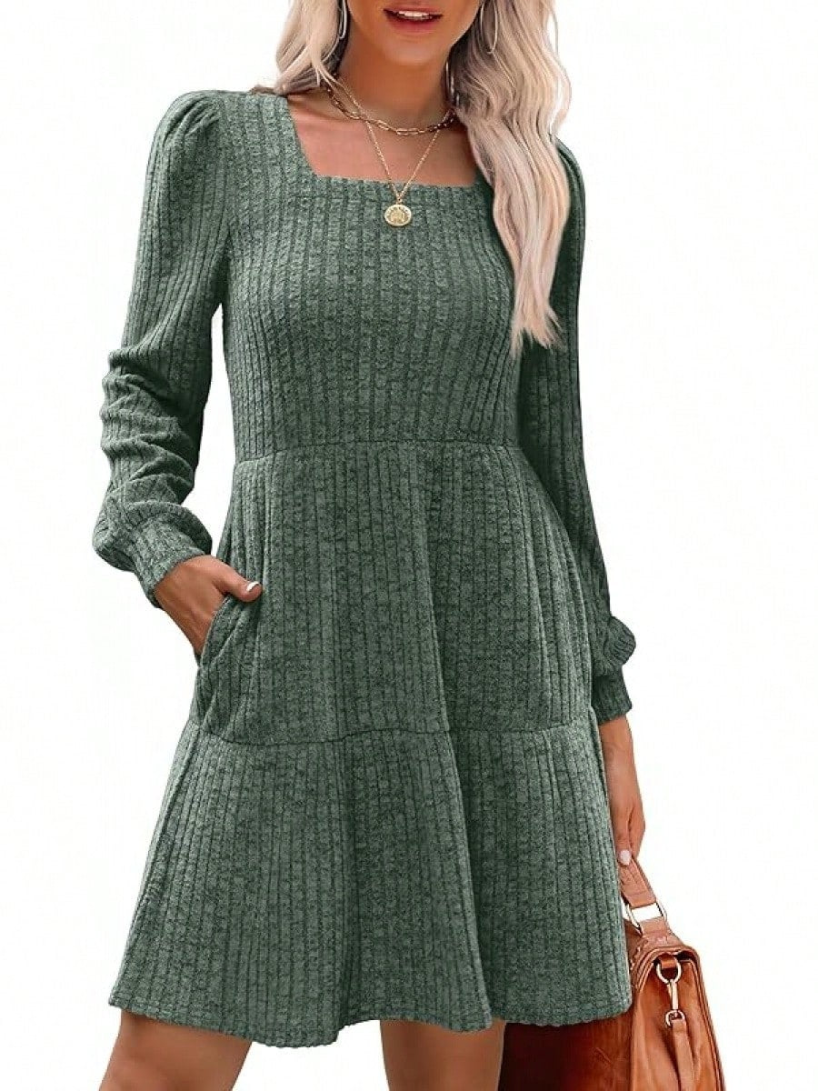 Sarah Express Women's Round Neck Knitted Sweater Dress Long Sleeve Bodycon