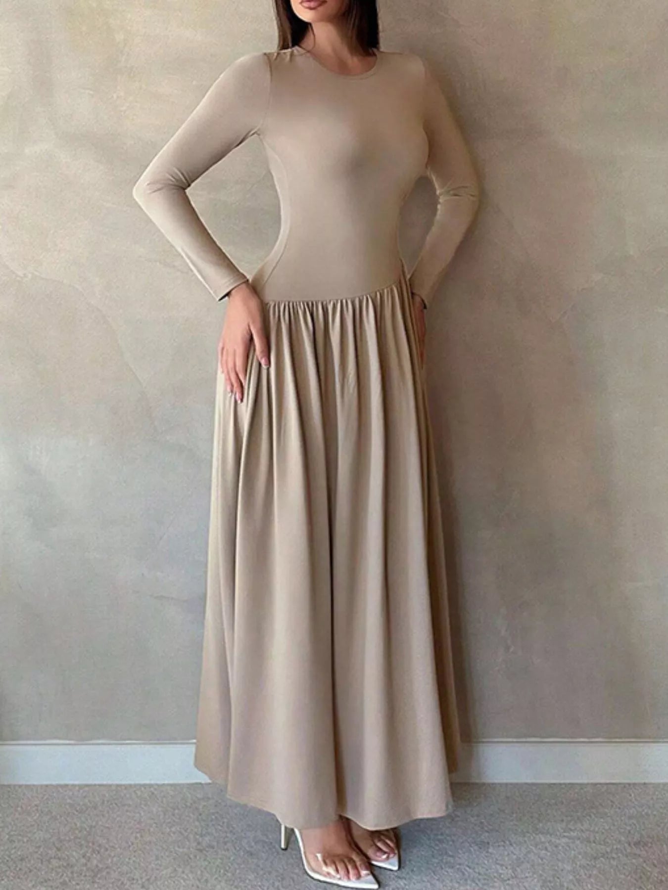 Sarah Express Women's Long Sleeve Ruched A-Line Maxi Dress