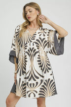 Sarah Express Women’s Abstract Print Kimono Sleeve Mini Dress Casual