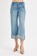 Sarah Express Women’s Plus Size Tummy Control High Rise Ankle Jeans with Wide Cuff
