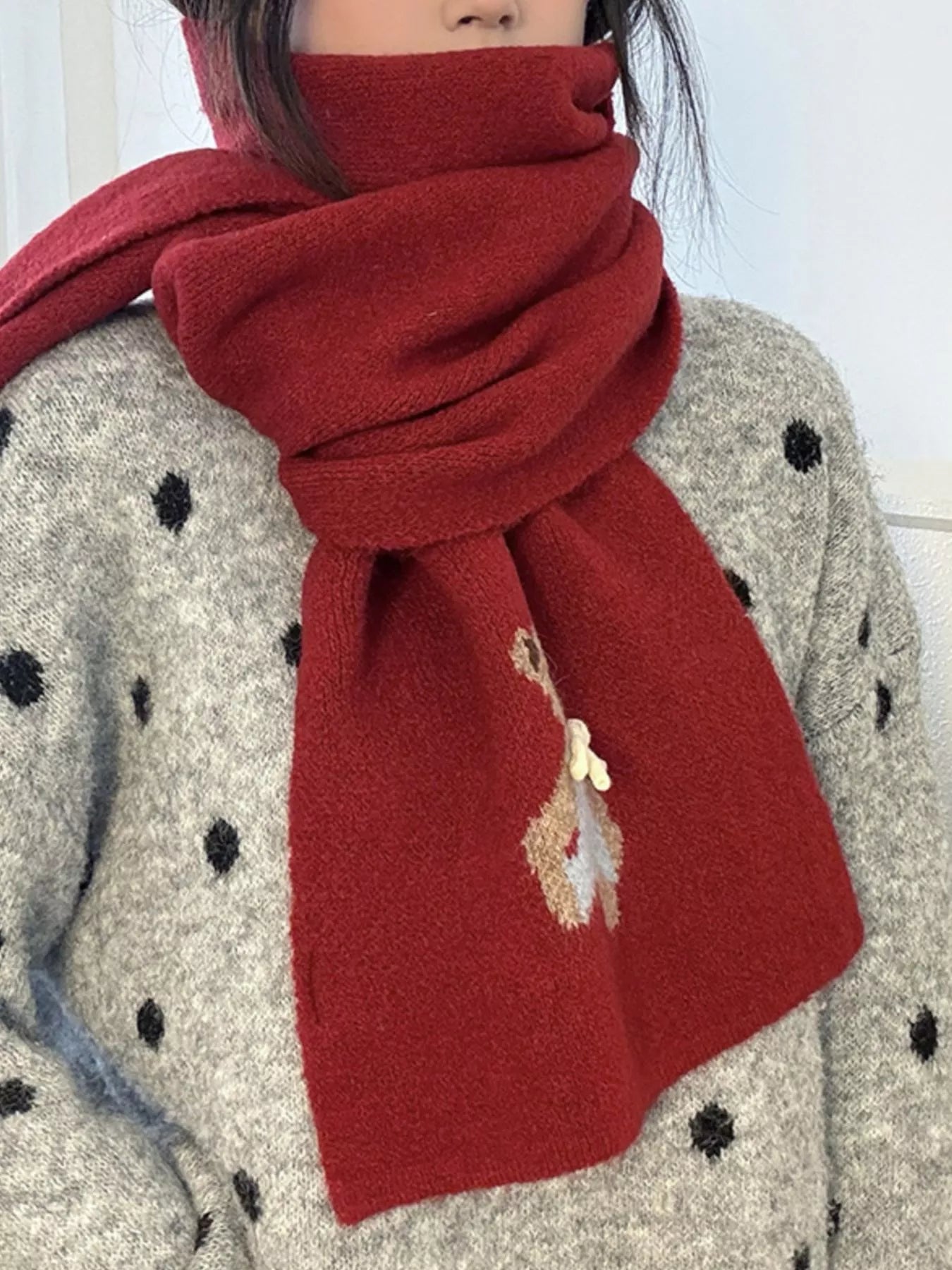 Sarah Express Women's Bear Knitted Scarf Red ONESIZE