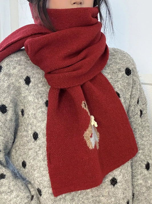 Sarah Express Women's Bear Knitted Scarf Red ONESIZE