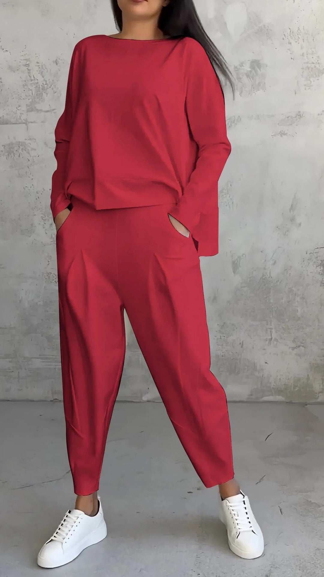 Sarah Express Women's Long Sleeve Round Neck Top and Harem Pants Two-Piece Casual Set