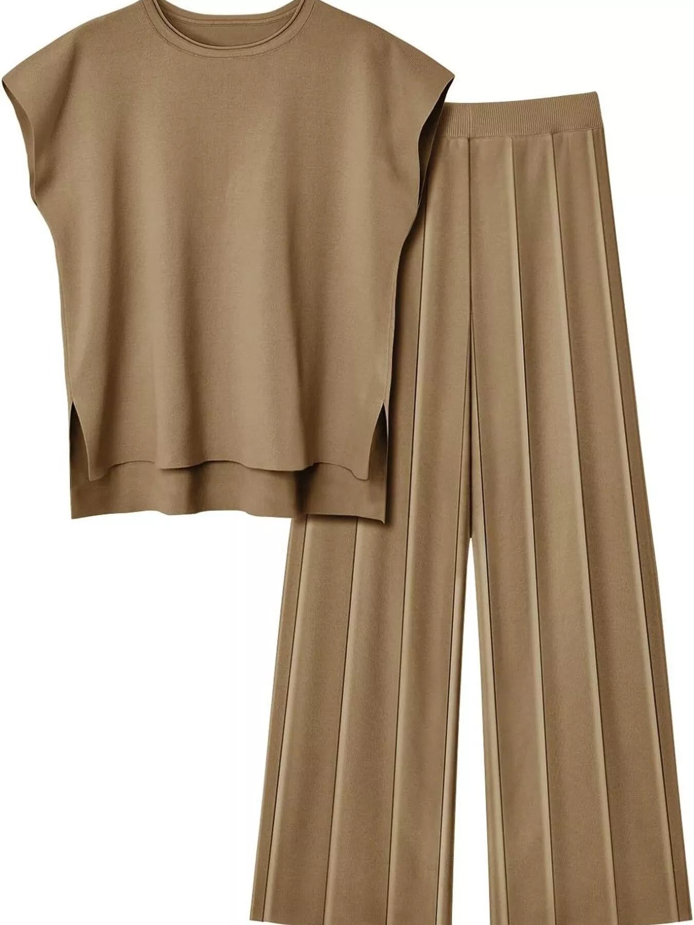 Sarah Express Women's Casual Solid Color Cap Sleeve Top and Pants Knit Set