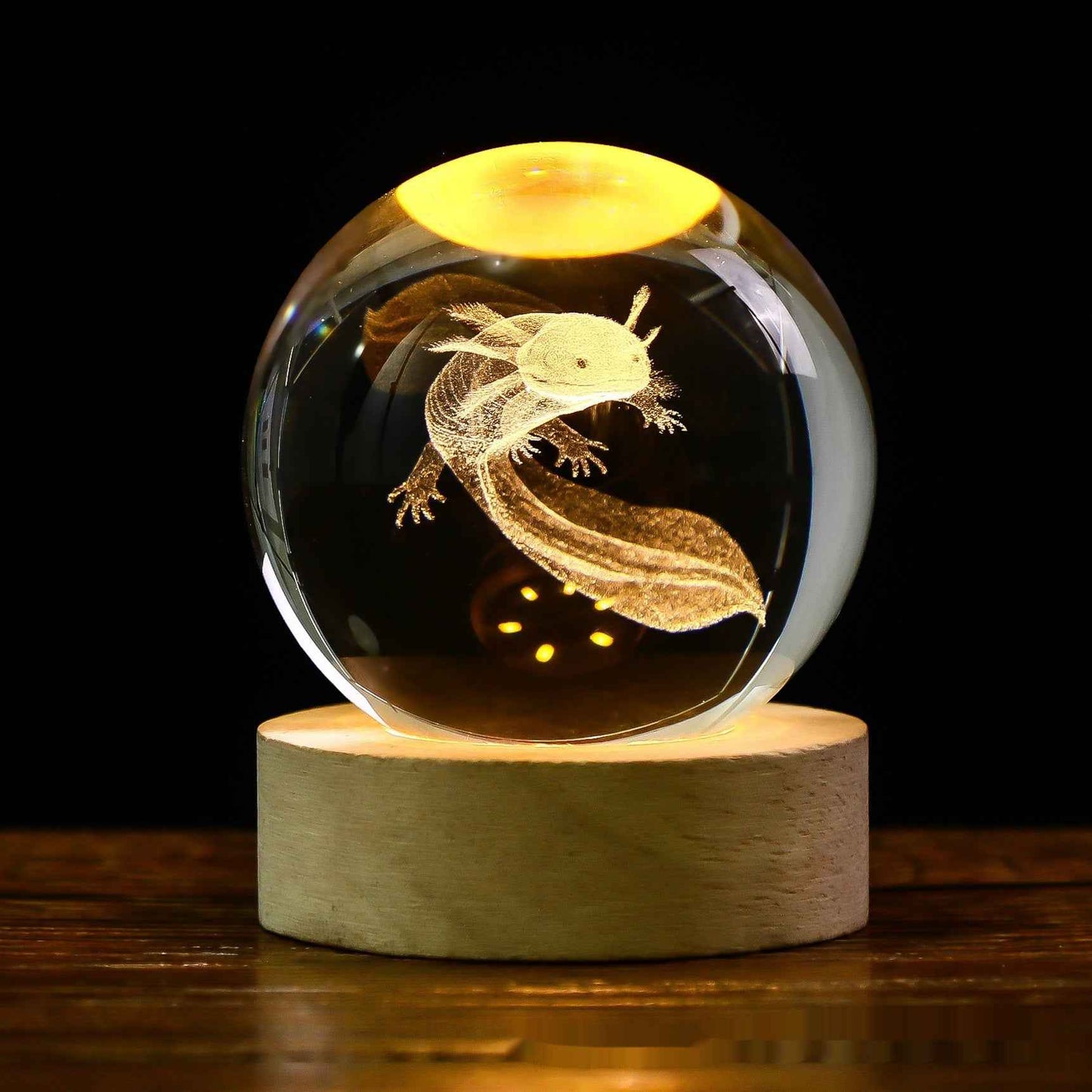 Sarah Express 3D Crystal Ball Night Light - Luminous Planetary Moon Galaxy Projection Lamp with Wooden Base Solid Wood Lamp Holder Newt 6cm Crystal Ball