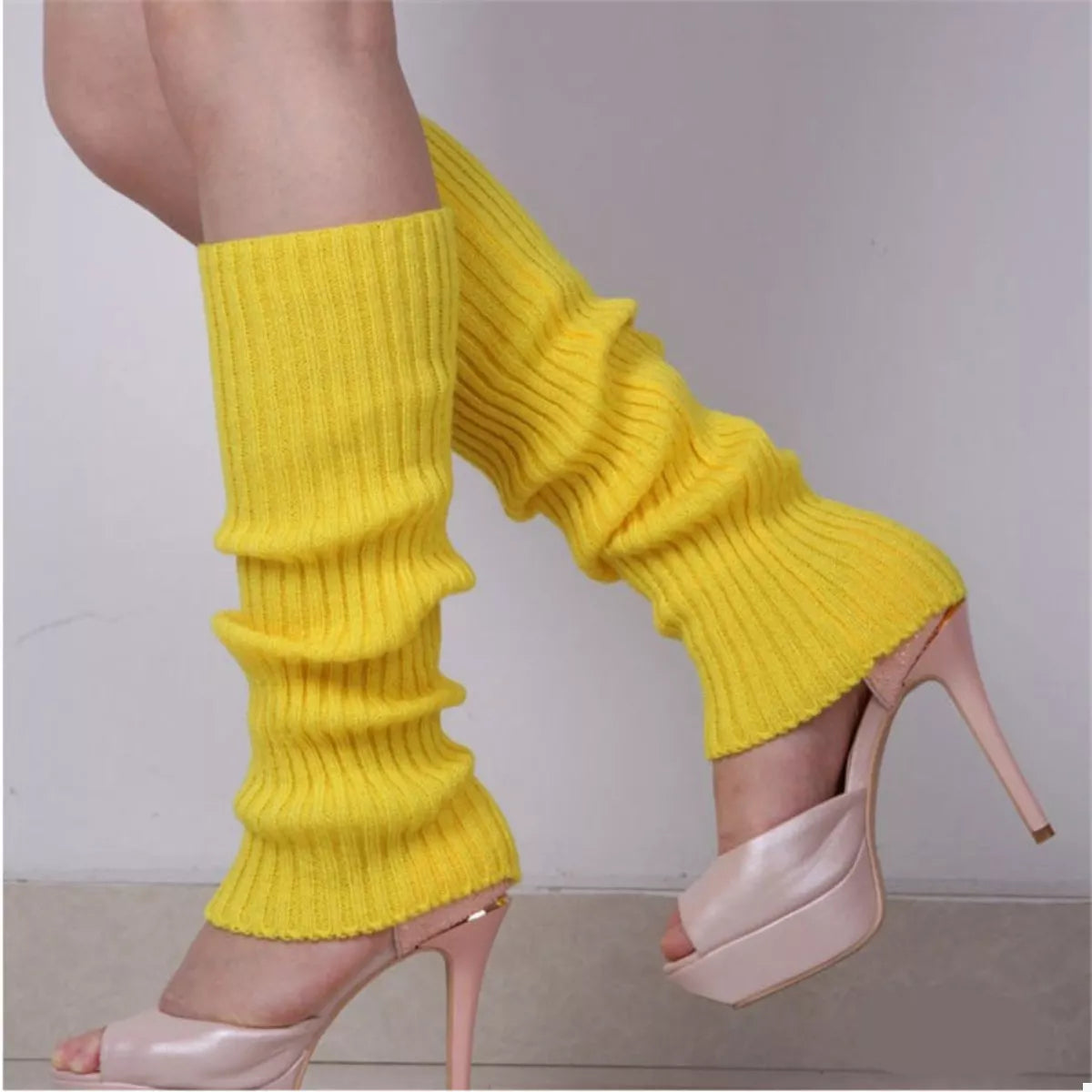 Sarah Express Women's Ribbed Knit Leg Warmers - Acrylic Winter Accessories Yellow One Size