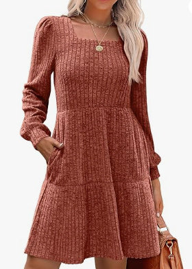 Sarah Express Women's Round Neck Knitted Sweater Dress Long Sleeve Bodycon