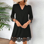 Sarah Express Lace Floral A-Line V-Neck Midi Dress Long Sleeve Pullover