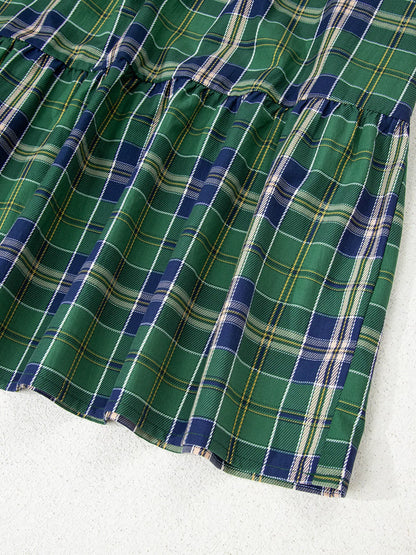 Sarah Express Women's Plaid Frilly Collar Long Sleeve Shift Mini Dress