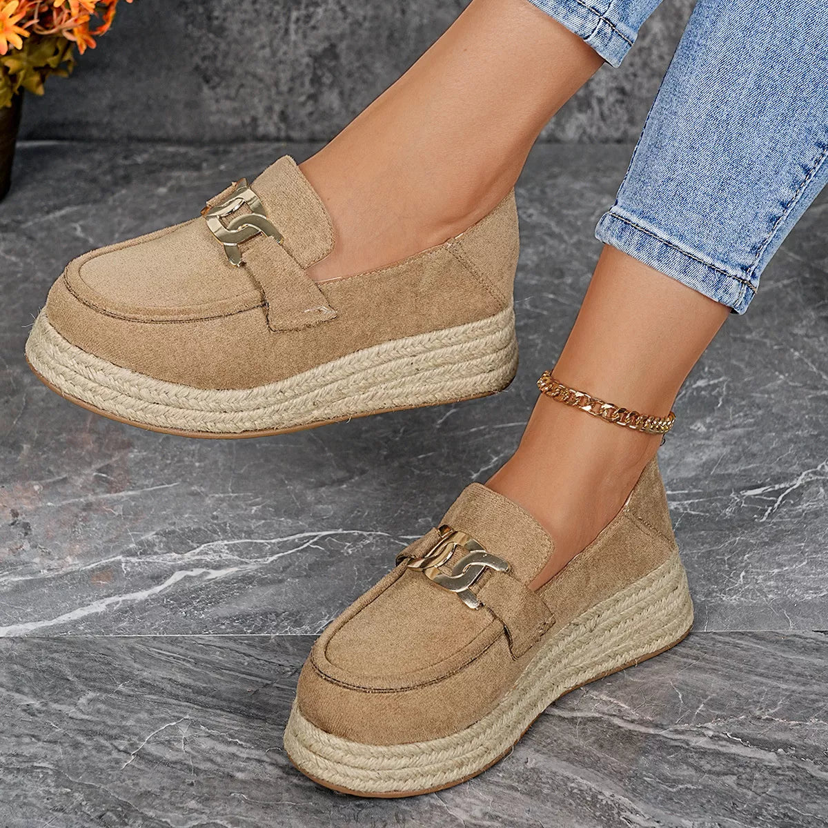 Sarah Express Women's Round Toe Platform Slip-On Shoes Apricot