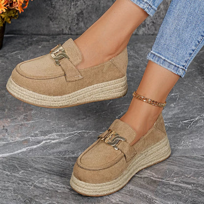 Sarah Express Women's Round Toe Platform Slip-On Shoes Apricot