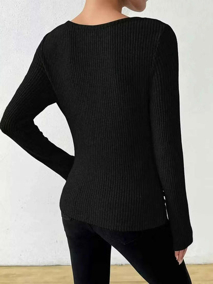 Sarah Express Women's Cowl Neck Ribbed Long Sleeve Sweater - Ruched Pullover Top