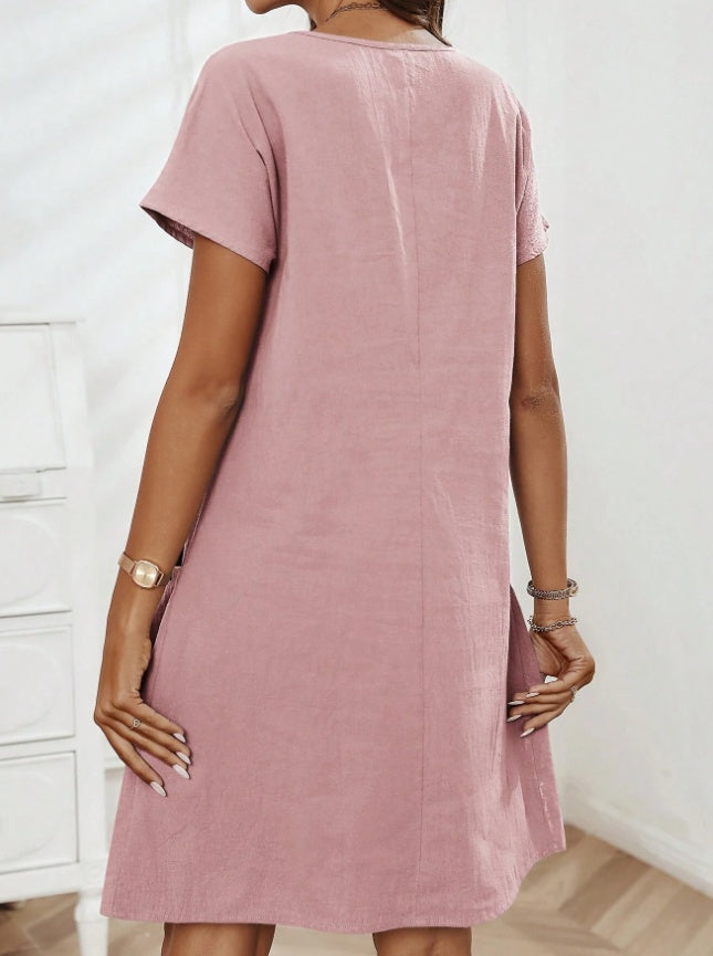 Sarah Express Casual Tunic Dress Short Sleeve Zipper Pockets