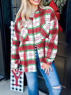 Sarah Express Women's Plaid Button-Down Long Sleeve Shacket Red