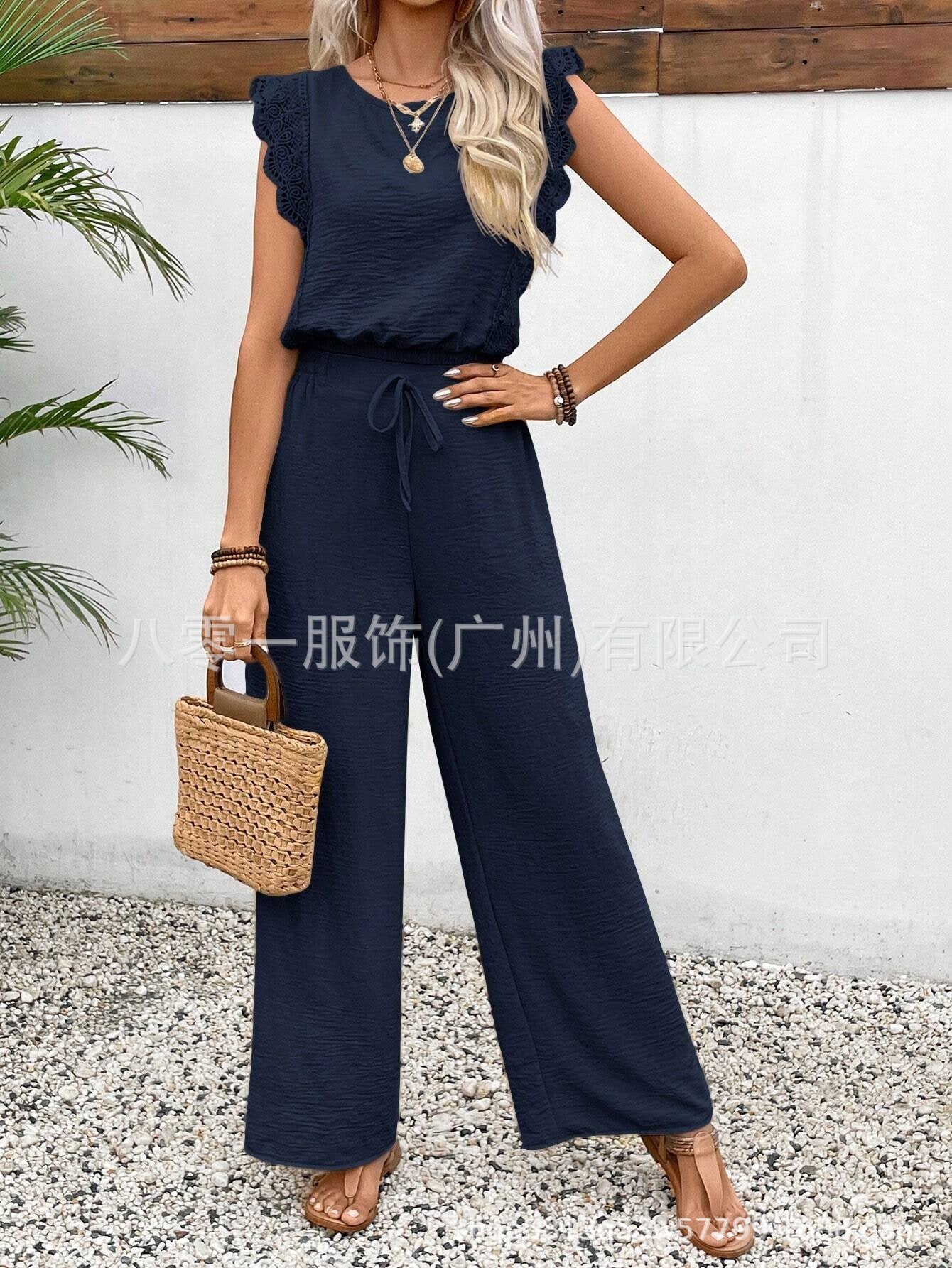 Sarah Express Sleeveless Vest Trousers Two Piece Set Lace Detail