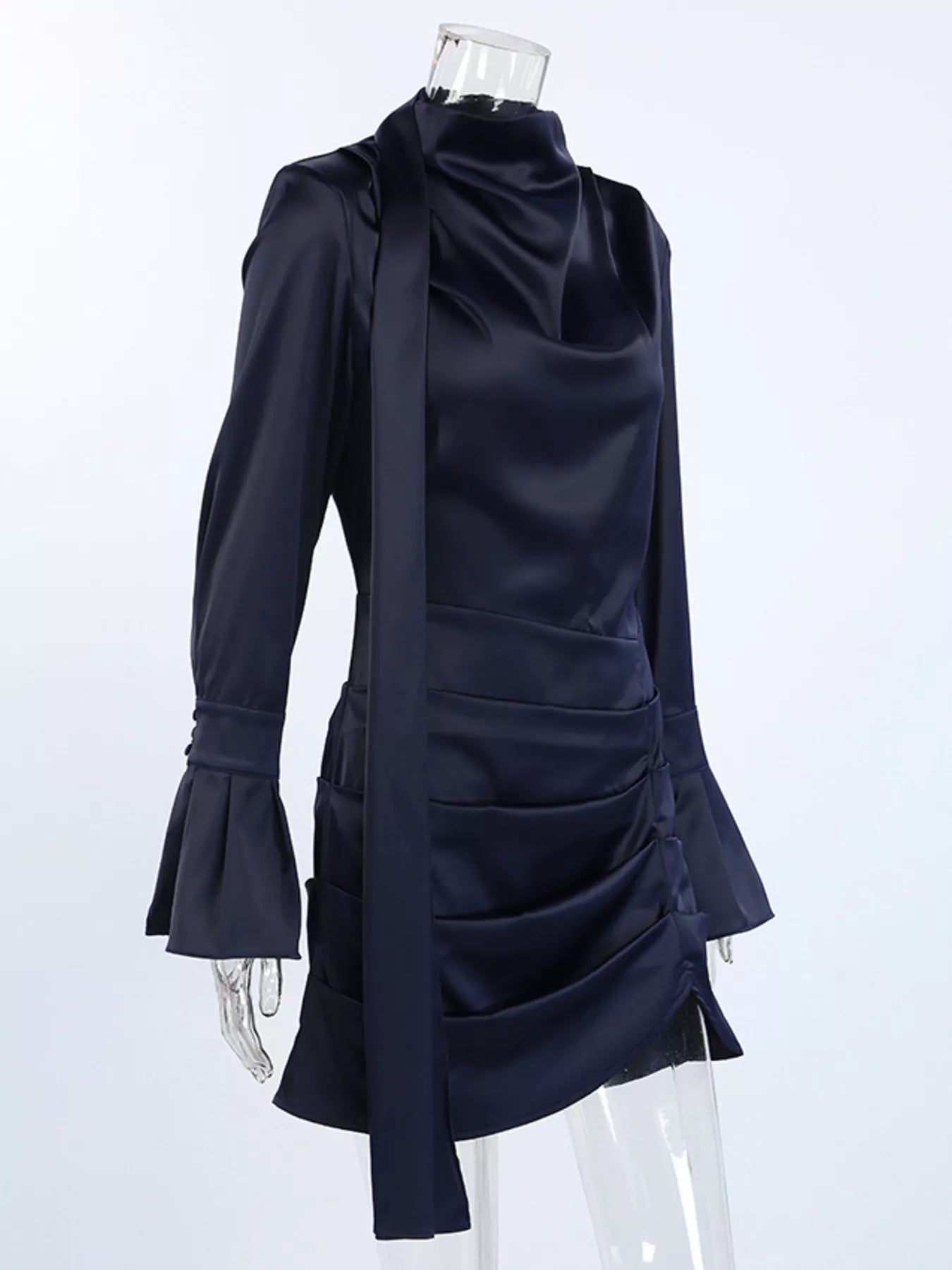 Sarah Express Women's Mock Neck Flounce Sleeve Dress